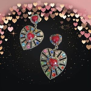 STUNNING Marcasite Rhinestone Heart Earrings Women Teens